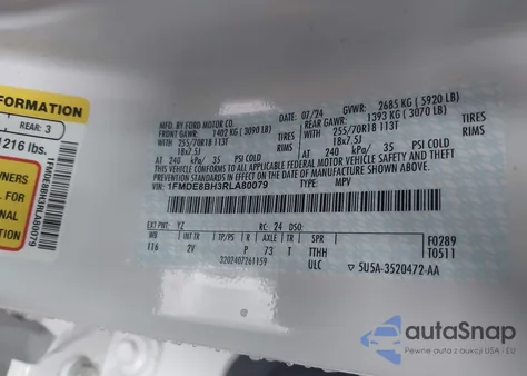 2024 Ford Bronco Outer Banks z USA, uszkodzony, nr VIN 1FMDE8BH3RLA80079